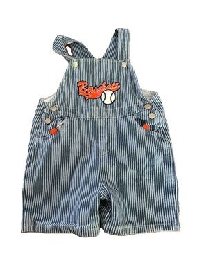 Striped Denim Baseball Shortalls - Blue